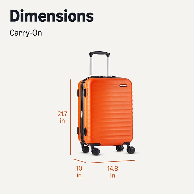 Amazon Basics 21" Hardside Carry-On Luggage, Hardshell Suitcase With Wheels, Expandable For Up to 25% More Space, With Scratch-Resistant Surface, Four Multi-directional Wheels, Orange