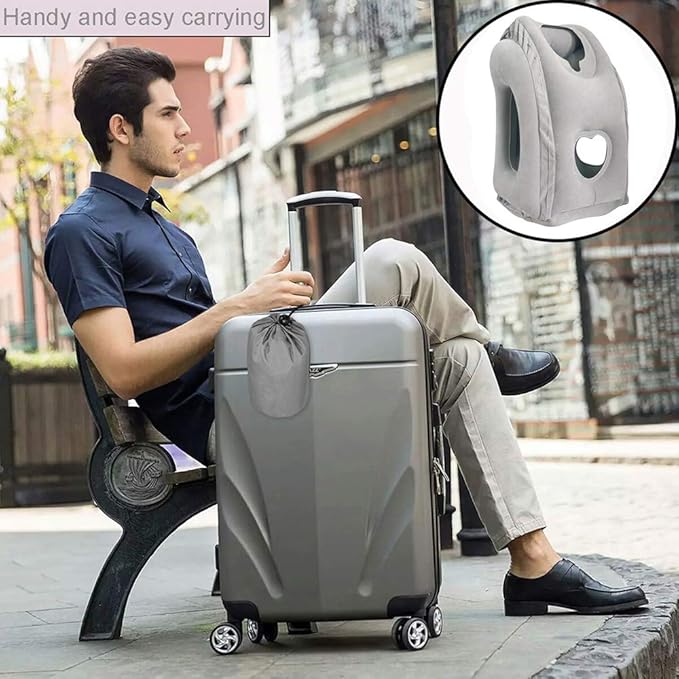 Inflatable Travel Pillow, Airplane Pillow with Patented Valve Design, Travel Accessories with Neck and Head Support, Travel Pillows for Long Haul Flights, Cars, Buses, Trains, Office Napping