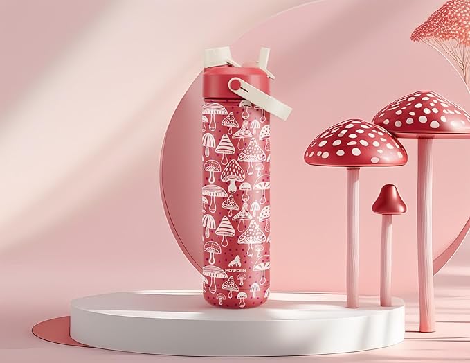 26 oz Insulated Water Bottle with 2-in-1 Straw and Spout Lid, Keep Cold 24H, Leak-Proof, Fits in Car Cup Holder, Stainless Steel Water Bottle for Sports, Travel, Gym, and School (Shroom Parade)