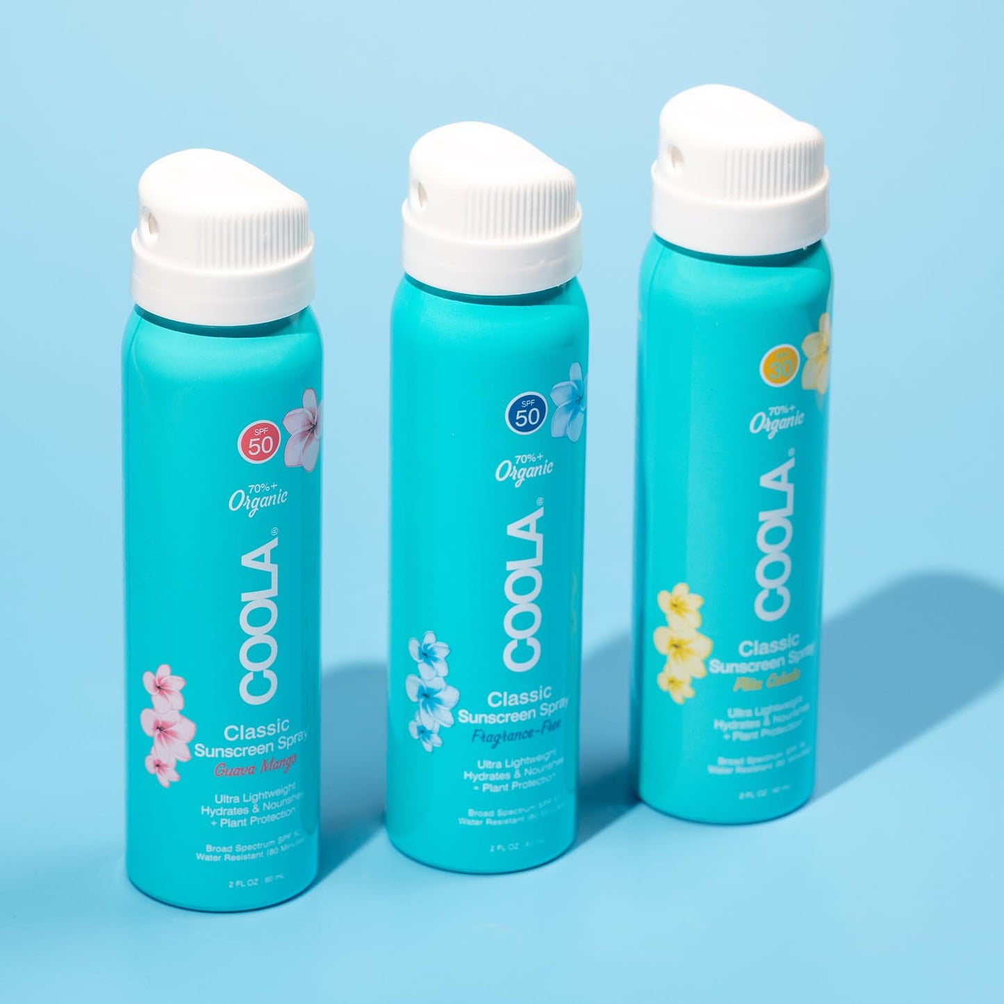 COOLA Organic Sunscreen SPF 50 & 30 Sunblock Spray Kit, Dermatologist Tested Skin Care for Daily Protection, Vegan and Gluten Free,Travel Size, 2 Fl Oz, 3 Pack