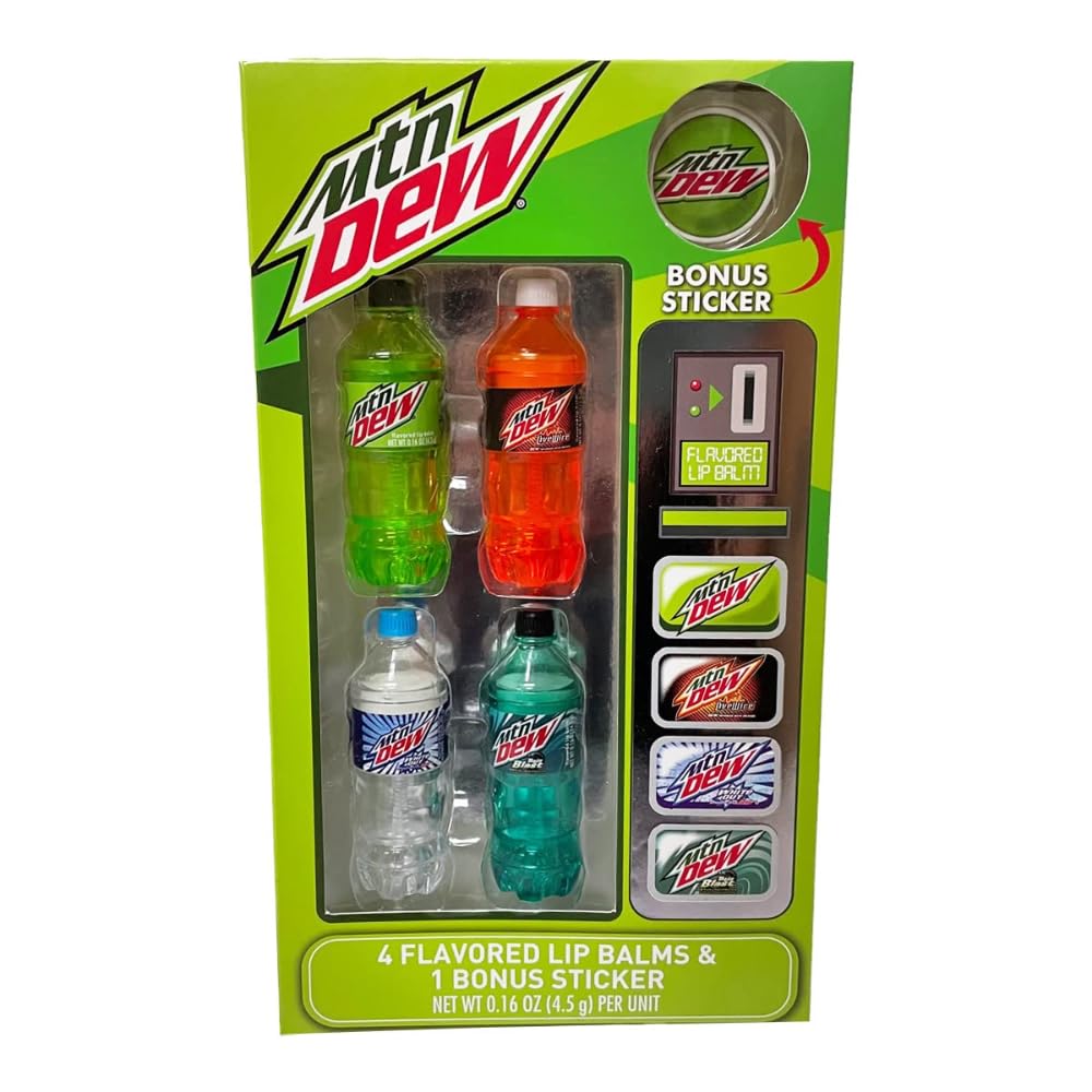 Centric Beauty Mountain Dew Flavored Lip Balm 5-Piece Vending Machine Pack, Green, 5 Piece Set