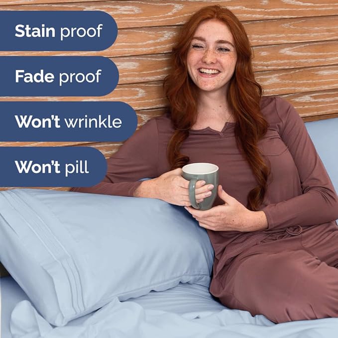 Bulk Case Pack of 12 Sheet Sets - (12) Complete Cal King Size Sheet Sets w/Deep Pockets - Wholesale Bulk Bedding for Hotels, Spas & Airbnbs - Breathable, Soft & Wrinkle Free - (Cal King, Sky Blue)