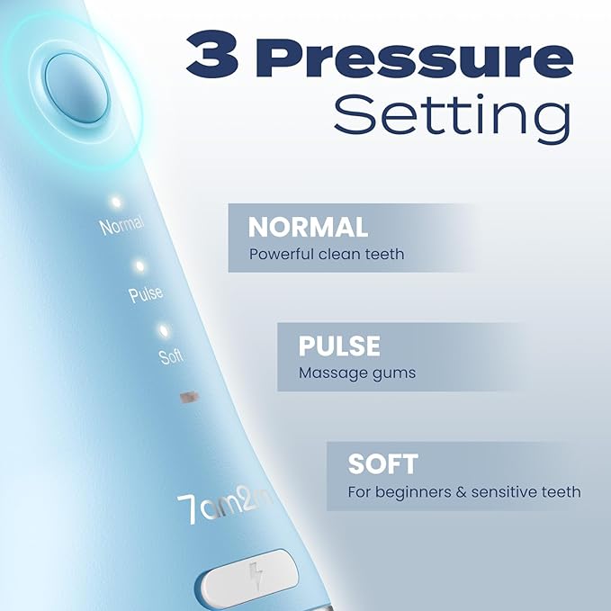7AM2M Portable Water Flosser Cordless, Water Flosser with 3 Modes and 2 Jet Tips, USB C Rechargeable, IPX7 Waterproof, Dental Water Flosser for Travel and Home Use (Light Blue)