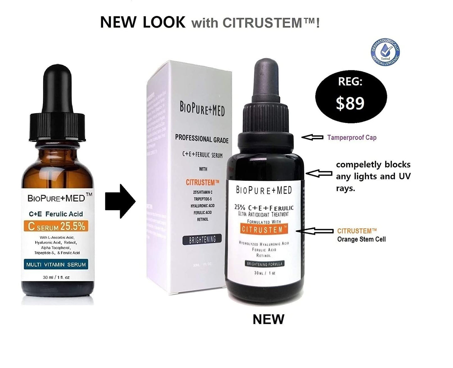 BioPureMED 25% Vitamin CE+Ferulic Acid Serum for Face: Anti Wrinkle Serum with Tripeptide-5, Retinol 22, Hyaluronic Acid Best Organic Korean Skin Care Formula Vitamin C Serum/Face Moisturizer