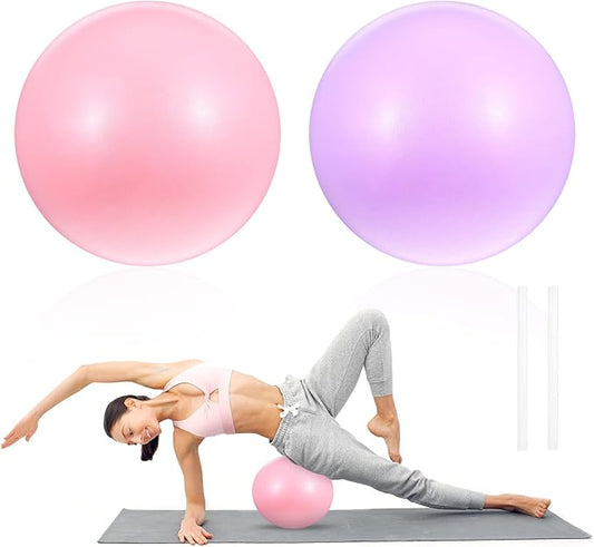 2 Pcs Pilates Ball 9 Inch Small Exercise Mini Soft Workout Yoga Ball Squishy Exercise Barre Yoga Balls for Home Gym Pilates Core Training Workout Balance Stability with Inflatable Straw