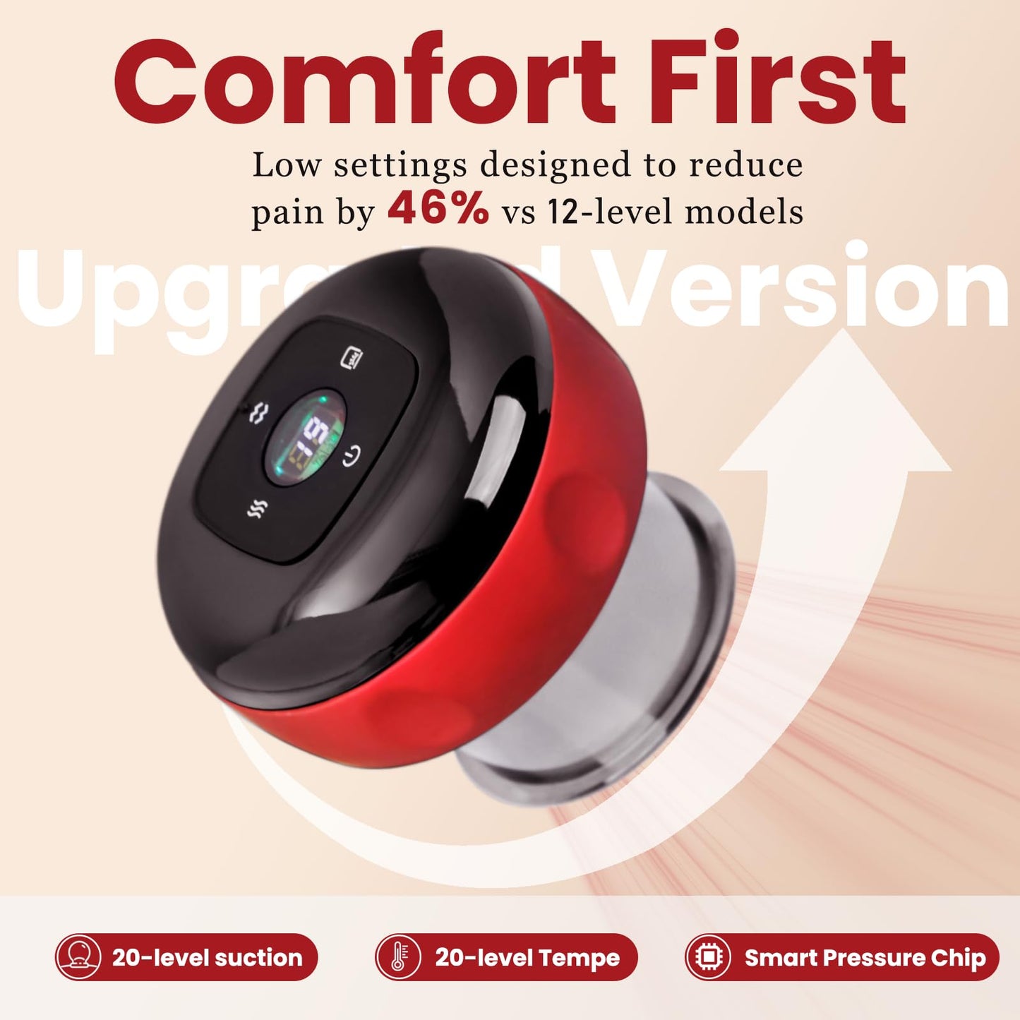 Becommend 5-in-1 Smart Dynamic Cupping Therapy Set with 20-Level Heat & Suction, Cupping Kit for Massage Therapy, Electric Cupping Device with Red Light for Back Pain, Knots, Soreness Relief (Red)