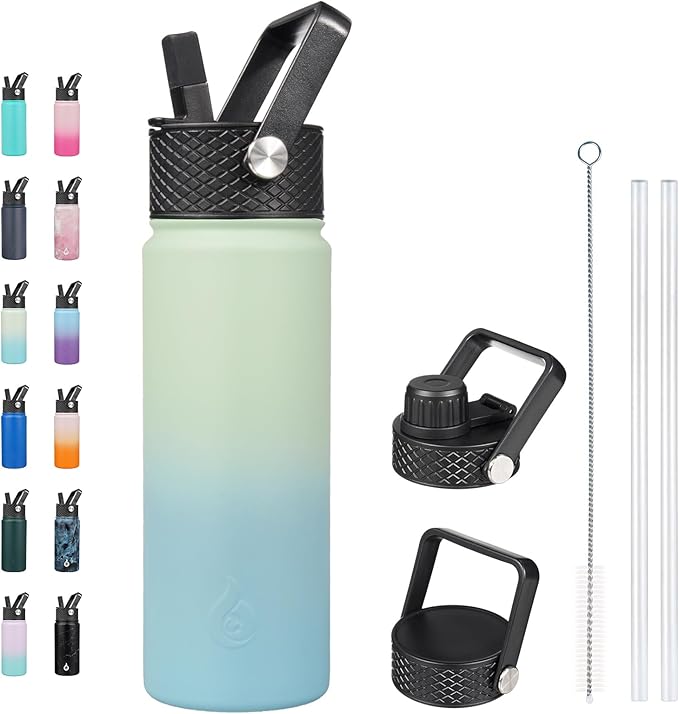 BJPKPK Insulated Water Bottles with Straw Lid, 22oz Cold & Hot Thermo, Stainless Steel Metal Water Bottle with 3 Lids, Reusable Thermo, Cups, Mugs for Daily Use-Mint