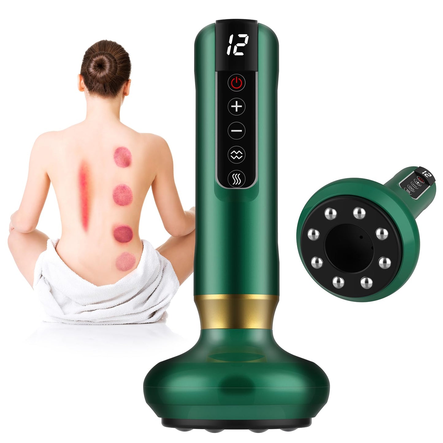 cenlomat Cellulite Massage Tool,Cellulite Massager Electric Fat Remover with 12 Suction Modes,Rechargeable & Cordless,Intelligent Cupping Massager for Arms,Legs,Back Used at Home(Green)