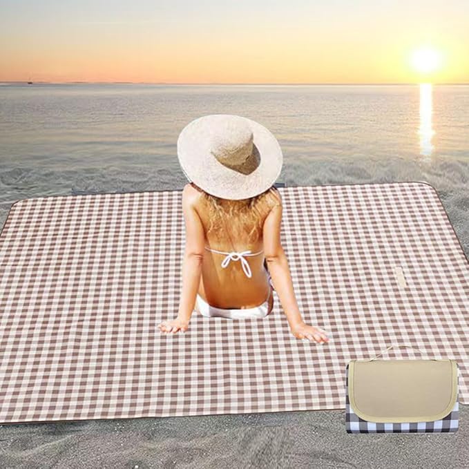 K Y KANGYUN Beach Blanket Outdoor Picnic Blankets Mat 80"x60" Extra Large Waterproof Sand Proof Camping Blankets Lightweight Folding Portable Travel Blanket for Family Park Beach Grass (Brown)
