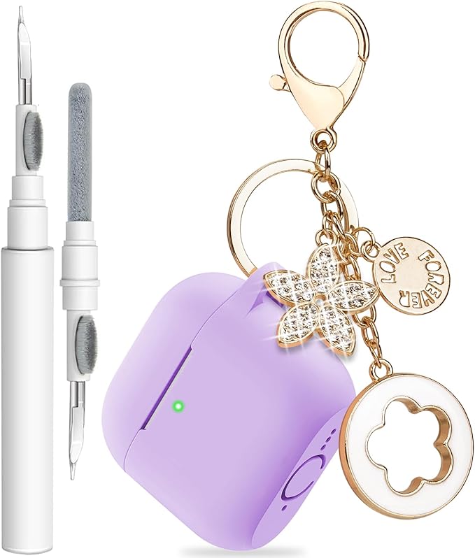 Case Cover for Apple Airpods 4 - VOTILE Airpods 4 Cases 2024 Cover Women Silicone iPods 4 Earbuds Wireless Accessorie Charging Cases Girl Bling Keychain for Airpod iPods 4th Generation - Lavender