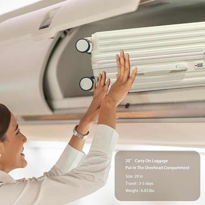 20 Inch Carry On Luggage With Cup Holder & USB Port, Airline Approved TSA-locked Luggage, Lightweight PC Material Travel Suitcase With 360° Spinner Wheel (20in-White, 20in)