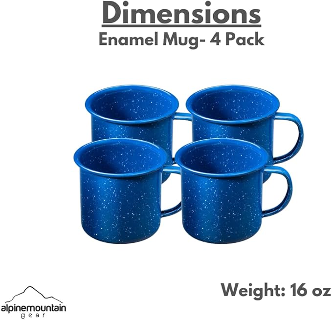 12 oz. Enamel Coffee Mug for Camping/Hiking, Durable Enamel Dishware, by Caddis Sports (12 Oz. (4 Pack))