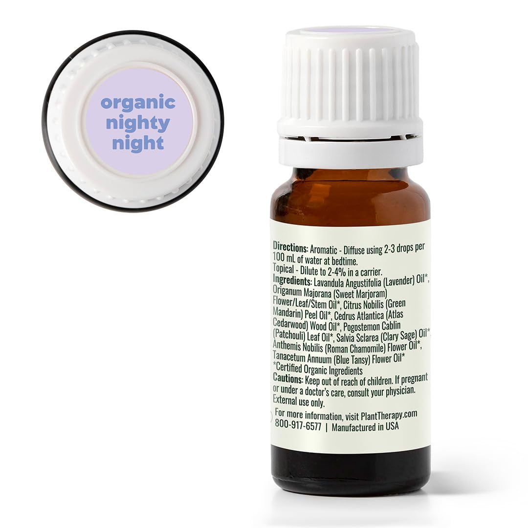 Plant Therapy KidSafe Organic Nighty Night Essential Oil Blend for Sleep 10 mL (1/3 oz) 100% Pure, Undiluted, Therapeutic Grade