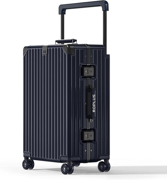 Aluminium Frame Checked-Luggage with Smooth Jelly Wheels, Hardside Zipperless Rolling Suitcase with TSA Lock (Blue, 24-Inch)