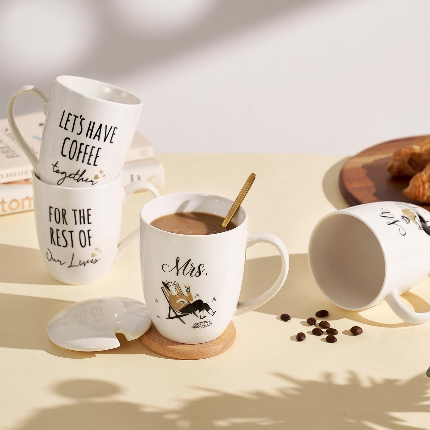 AW BRIDAL 16 OZ Mr and Mrs Coffee Mug Set of 2, Ceramic Engagement Anniversary Honeymoon Wedding Gifts for Newlywed Couples, Bridal Shower Bachelorette Gift For Bride