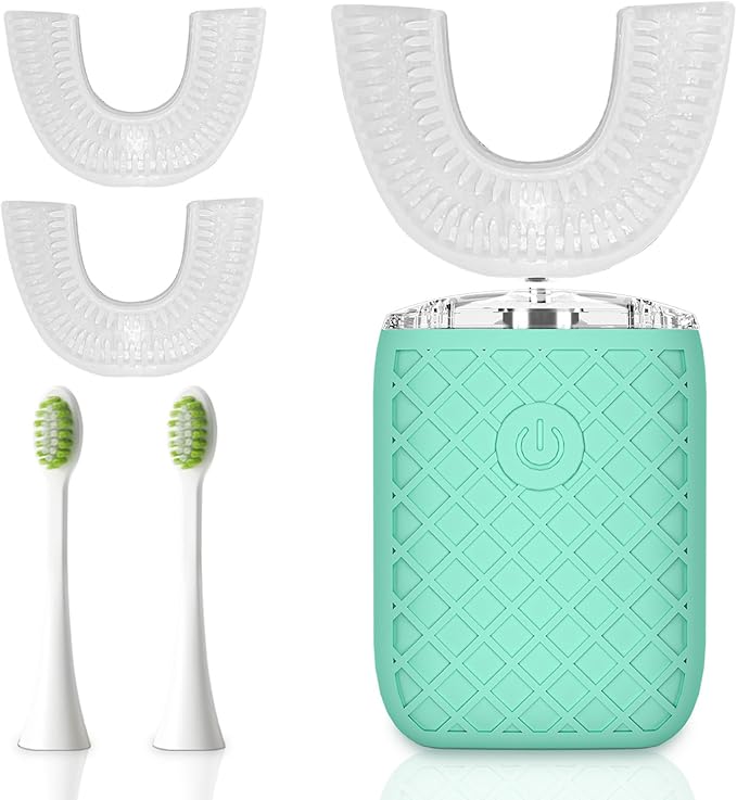 Adult Sonic Automatic Electric Toothbrush, 360° Oral Cleaning Stain Whitening, IPX7 Waterproof Rechargeable, u-Shape Brush Head*3+Straight Handle Brush Head*2, Suitable for Travel or Home Use