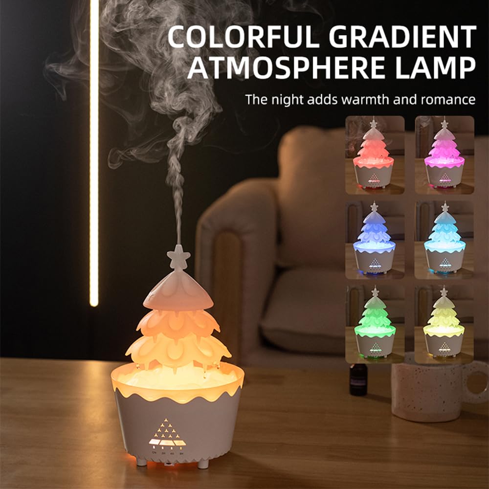 Rain Cloud Essential Oil Diffusers Rotatable,Water Drip Rain Lucky Tree Humidifier Night Light with 7 Changing Colors for Relaxing Mood Water Drop Sound (yellow red)