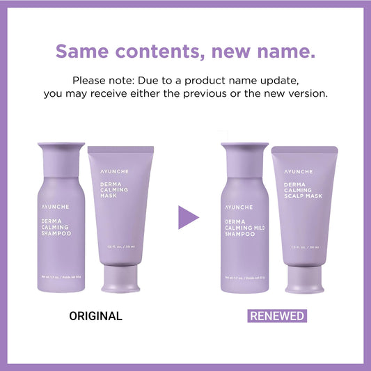 AYUNCHE Derma Calming Vegan Shampoo 1.76oz + Hair Mask 1oz Mini Kit [For Dry & Sensitive Scalp] | Gentle Hydrating Scalp Care | Strengthen Scalp Barrier | Korean Salon Brand