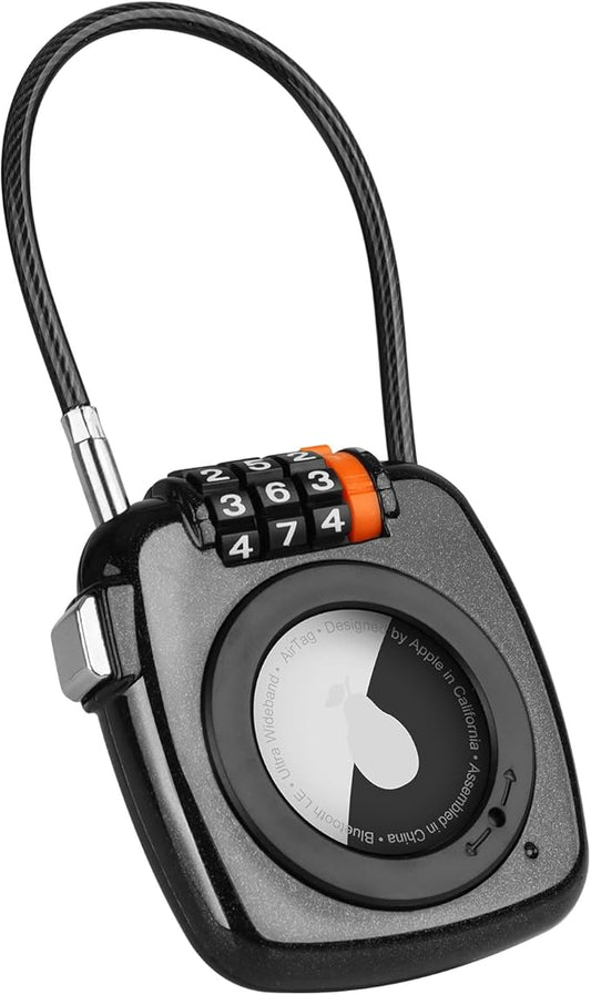 Compatible with Apple AirTag Secure Lock with Wire Cable, 3-Digit Combination Luggage Locks, Alloy Body Ultra Durable Anti-Lost Protective Case for Luggage, Bags, Suitcase, and Backpacks (BLACK)