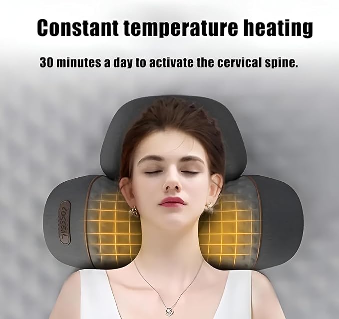 3-in-1 Heated Neck Massage Pillow | Memory Foam Cervical Support | Relaxation Pillow for Home & Office (Grey)