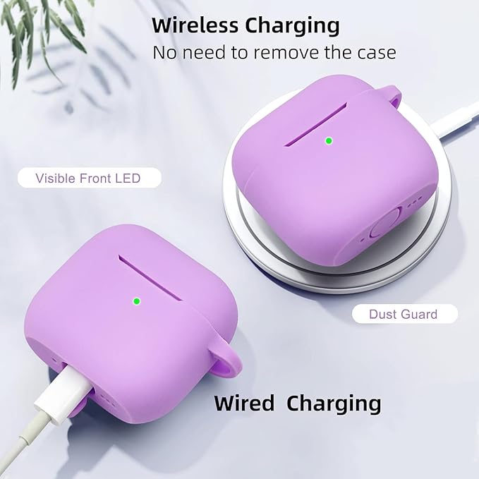 Airpods 4 Cases Silicone Protective Case for Airpod 4 with Bling Keychain for Apple AirPods 4th Generation Wireless Earbuds with Cleaner Kit (Light Purple)