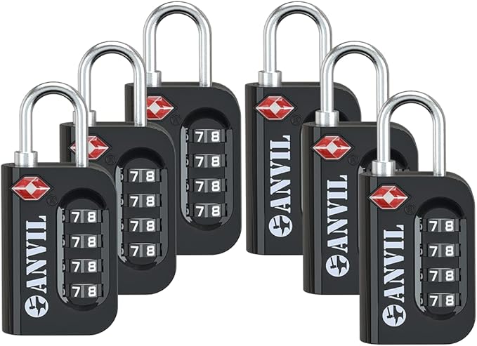 ANVIL TSA Approved Luggage Lock - 4 Digit Combination, 10,000 Combinations, Easy-Read Password Window, Travel Lock for Suitcases, Backpacks, Gym & Student Lockers, Baggage