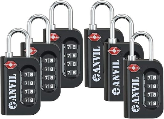 ANVIL TSA Approved Luggage Lock - 4 Digit Combination, 10,000 Combinations, Easy-Read Password Window, Travel Lock for Suitcases, Backpacks, Gym & Student Lockers, Baggage