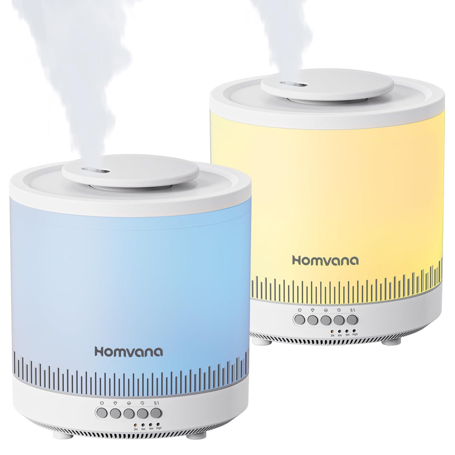 Homvana Small Humidifiers for Bedroom - 2 Packs 1.8L Cool Mist Top Fill Humidifier for Baby Nursery, Essential Oil Diffuser, 3 in 1 for Home Plants Offices and Grow Tents, 7 Color Lights, Ultrasonic
