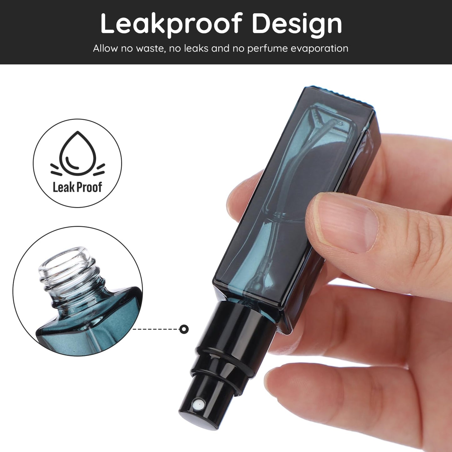 Segbeauty Glass Perfume Bottles, 5 Pack 10ML Refillable Mini Perfume Bottle Travel, Portable Leak-proof Square Spray Pump Bottle Atomizer Dispensing Containers with Lids for Fragrance Essential Oil