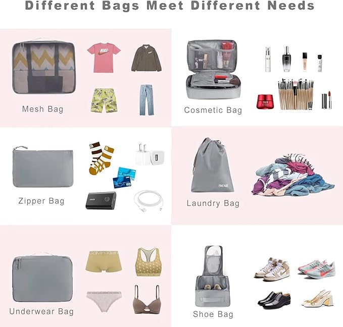 BAGAIL 8 Set Packing Cubes Luggage Packing Organizers for Travel Accessories-Pewter Color