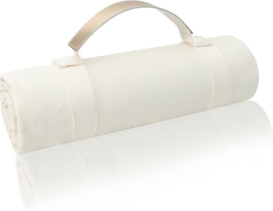 4’9” x 6’3” White Lightweight Water-Resistant Canvas Mat – Picnic, Outdoor, Beach, Park, Camping, Toy Mat