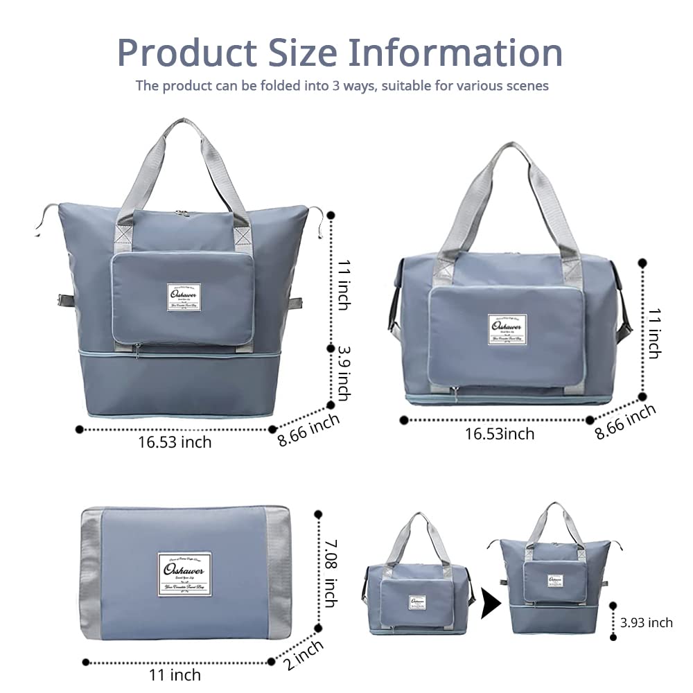 Orshawer Large Capacity Foldable Travel Bag Expandable Portable Carry on Bag Dry&Wet Separation Waterproof Sports Duffel Bags