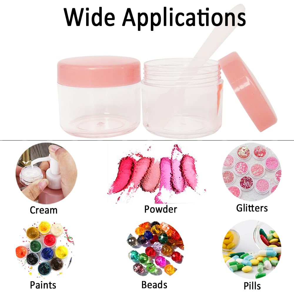 Wopanxye 20pcs 20ml Mini Travel Jars with Pink Lids for Cosmetics, 20g Plastic Small Pot for Beauty Container, Makeup Sample Eyeshadow, Face Cream, Lip Gloss Balm, Powder, Lotion, Toner, Homemade DIY