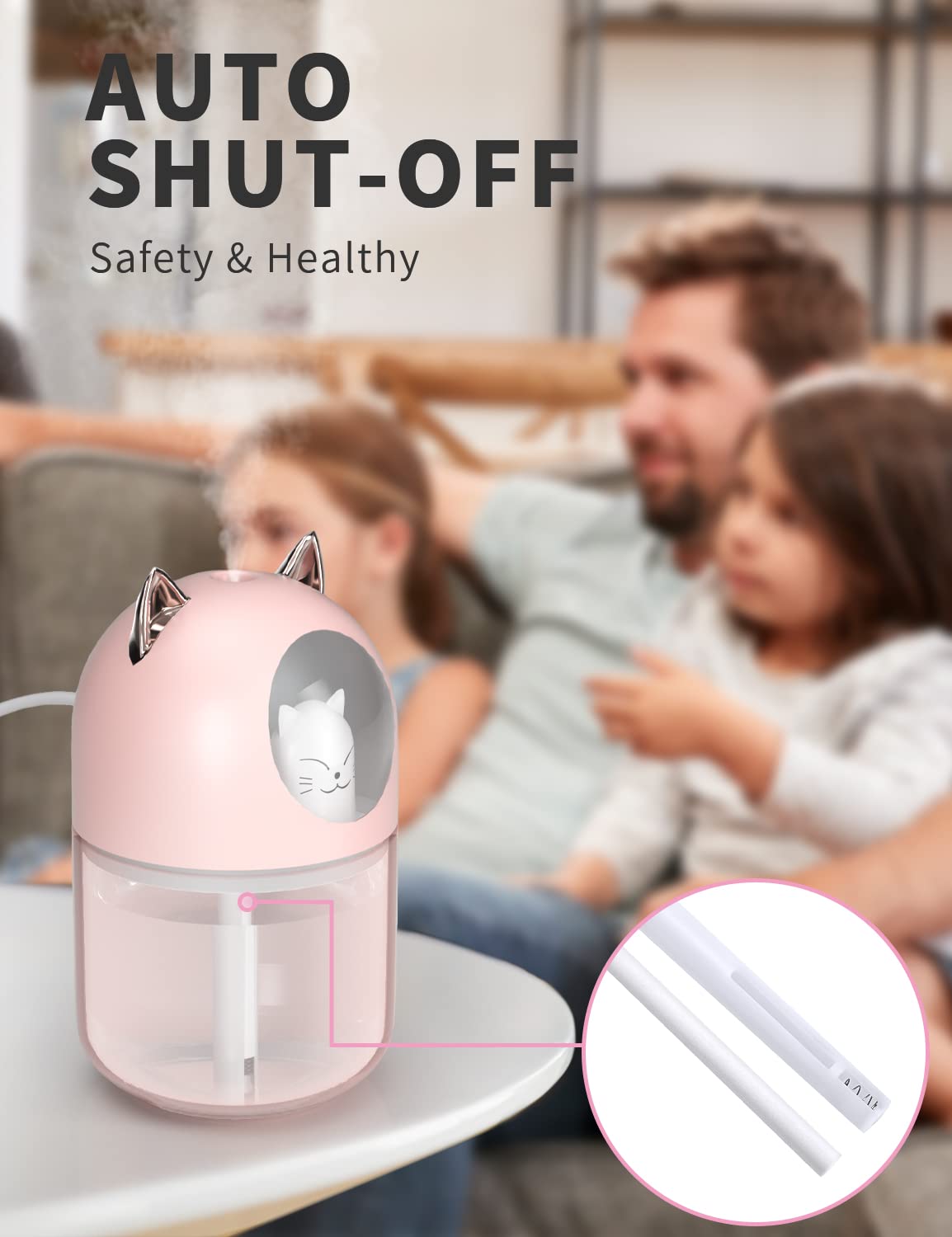 Cool Mist Humidifier,300ml Mini Humidifiers with Night Light,Waterless Auto-Off Air Humidifier,20dB Quiet Humidifiers for Bedroom,Car, Plant for Girl Boy