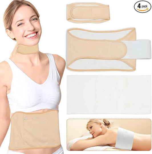 4 PCs Castor Oil Wrap- Reusable Castor Oil Packs Kit Adjustable Elastic Castor Oil Cloth Safe Organic German Cotton Plus Size for Belly, Waist, Back and Neck