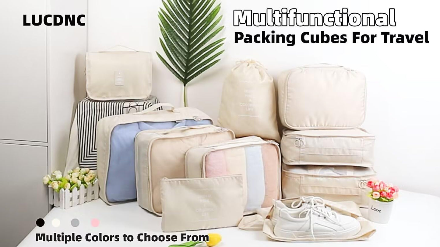 10 Pcs Set Packing Cubes For Travel Expandable Packing Organizers Luggage Organizers Bags Essentials Packing Cubes For Suitcases Travel Accessories (BEIGE)