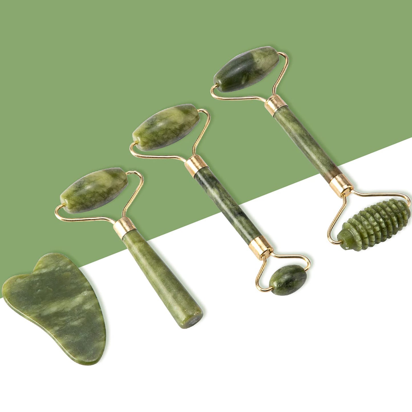 fuvooi Jade Gua Sha Facial Massager Set - 5 in 1 Skin Care Tools with Roller and Massager