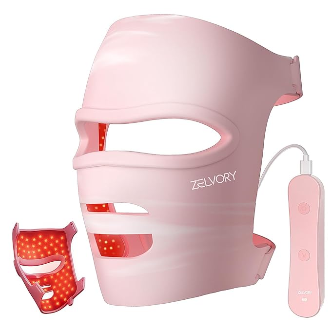 2025 New Red Light Therapy for Face, Glowing Wireless LED Face Mask Light Therapy with Advanced 4-Core LEDs, 2000mAh Remote, 660nm&850nm Near-Infrared Red Light therapy Mask for Home & Travel.