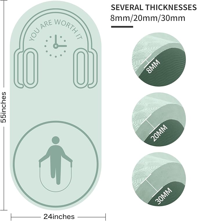 8/20/30mm Jump Rope Mat Fitness Exercise Mat Durable, Non-Slip, Workout Mats with Jump Rope & Carrying Bag for Home Gym Flooring (55"x 24")