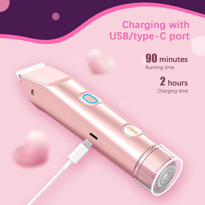 Bikini Trimmer for Women、Dermave Bikini Shaver 2-in-1 Dual Head Shaver Electric Razors for Women、Independent Control、 Ipx7 Waterproof