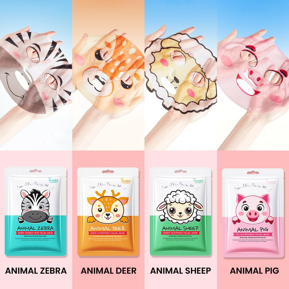 Kaely 7 Pack Kids Face Mask Spa, Animal Face Masks for Kids Teens Women Skincare, Animal Character Sheet Facial Mask for All Skin Types, Girls Night Party Skin Care Set, Birthday Christmas Gifts, 01B