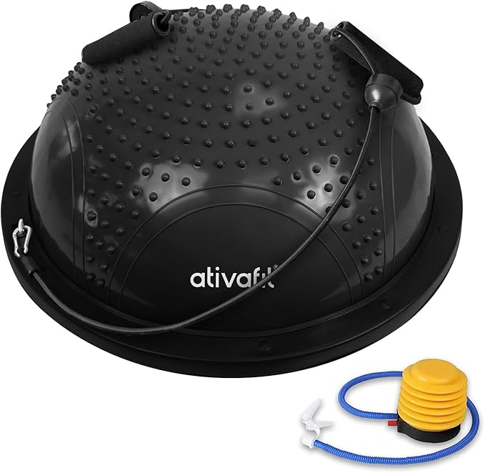 ATIVAFIT Half Exercise Ball with Massage Granules, resistance Bands Balance Ball Balance Trainer for Home Gym Full Body Workouts Half Ball Balance Trainer For Men Women