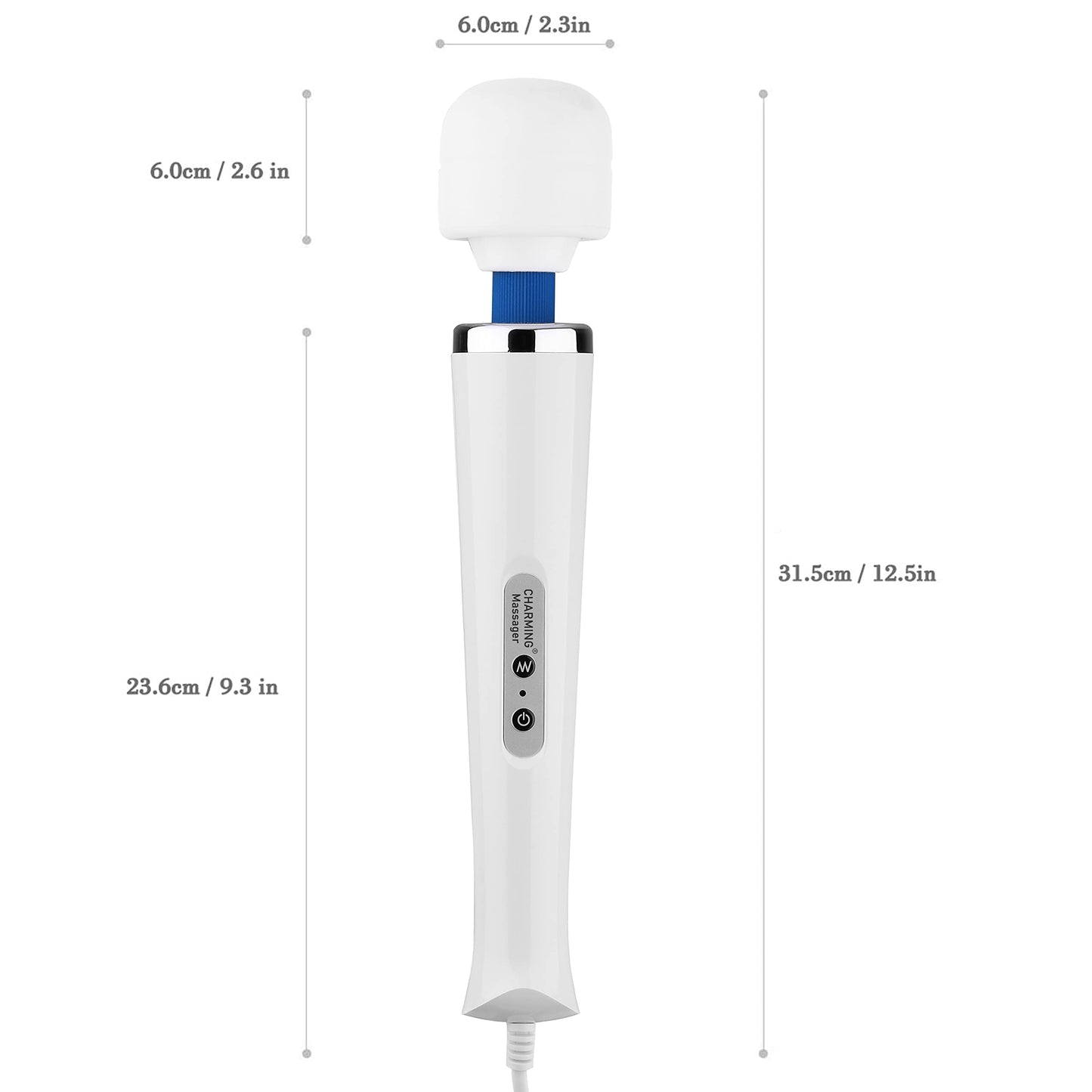 CHARMING 10 Speeds Wired Powerful Handheld Back Massager with Strong Vibration, Personal Therapy Massager for Sports Recovery, Muscle Aches, Full Body Pain (White)