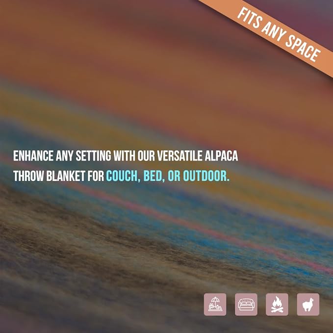 Alpaca Wool Blanket - Queen Size Bed Throw & Warm, Lightweight, Couch or Camp - Outdoor - 87 x 64 Inches (Orange)