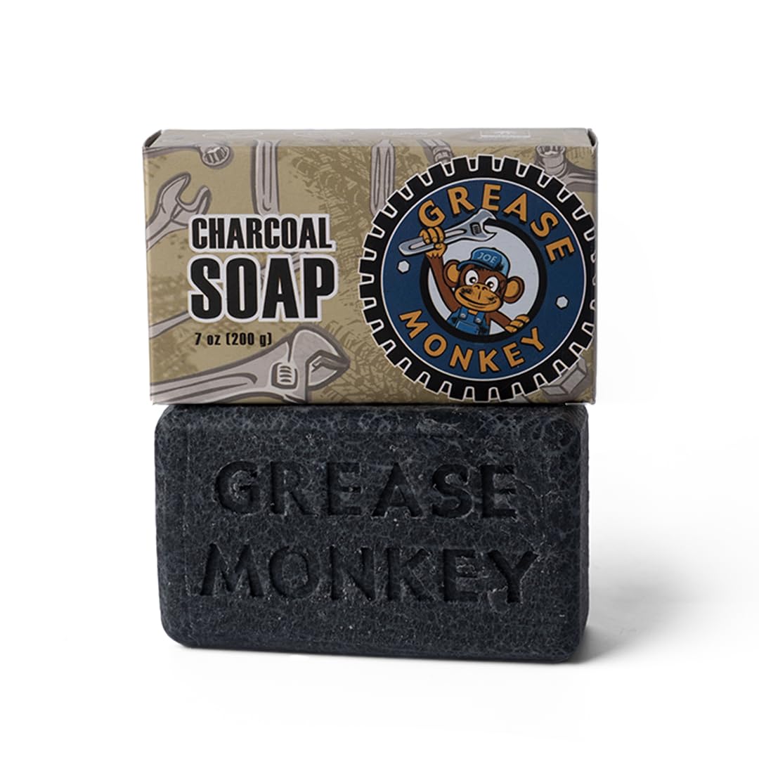 Bali Soap Grease Monkey - Natural Soap for Men, Dad, Husband - Special Father's Day Gift - Activated Charcoal Scrub for Mechanic - Cleans Dirty, Greasy Hands - Pack of 1, 7oz Bar