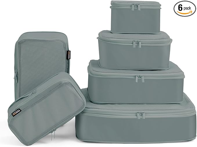 Compression Packing Bags, XL/L/M/S Travel Organizers (6 Set, Steel Blue)