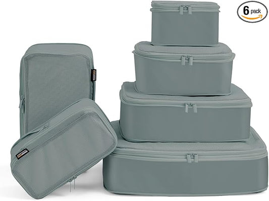Compression Packing Bags, XL/L/M/S Travel Organizers (6 Set, Steel Blue)