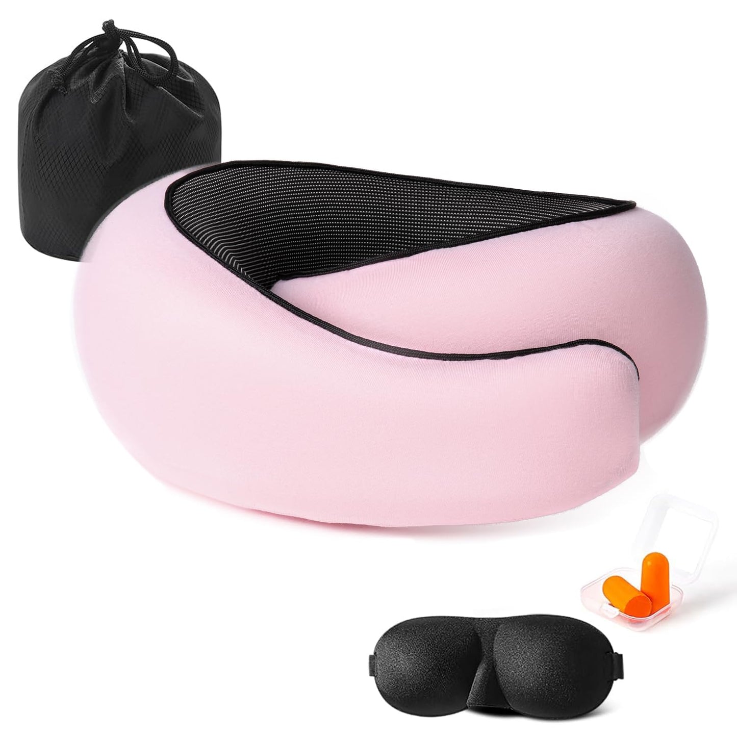 Travel Neck Pillows for Airplanes Or Trains, 360° Head Support Sleep for Long Flight, Skin-Friendly and Breathable, Kit with 3D Contoured Eye Mask, Earplugs and Storage Bag Gifts for Family