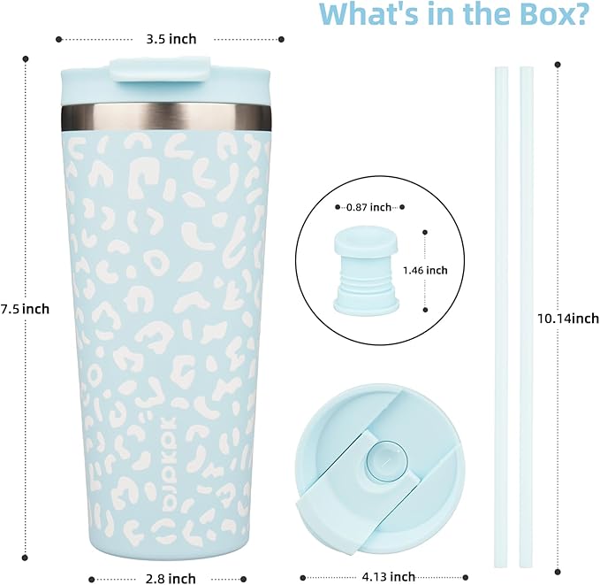 BJPKPK 22oz Tumbler With lid And Straw Stainless Steel Travel Coffee Mug Insulated Tumblers Cups,Light Blue Leopard