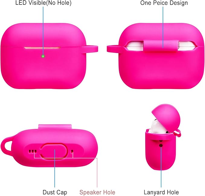 Case for Apple Airpods Pro 3 (2025) - VOTILE Airpods Pro 3 Cases Cover Women Silicone iPods Pro 3 Earbuds Wireless Accessorie Charging Cases Girl Keychain for Airpod iPods Pro 3 Generation - Hot Pink
